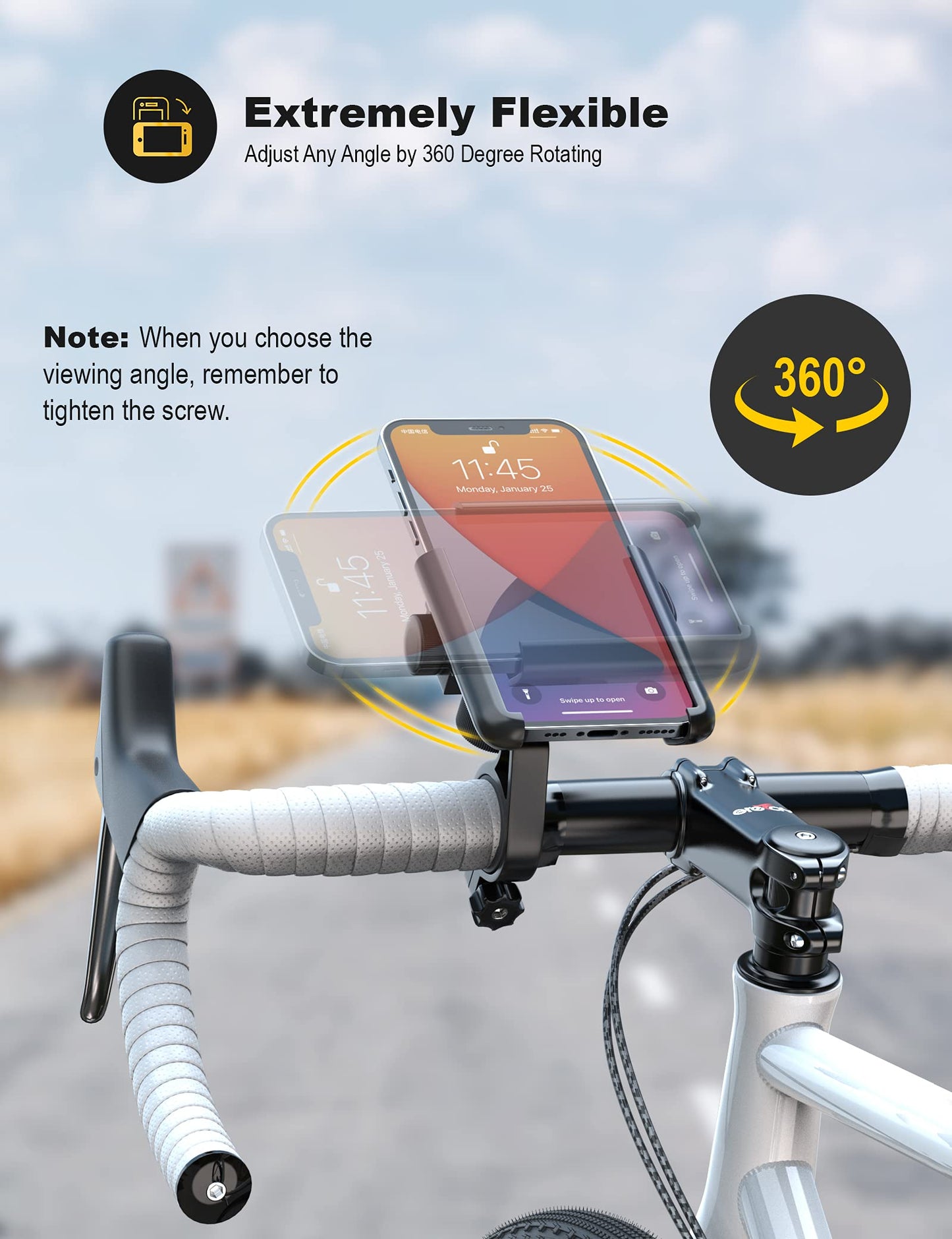 Universal Handyhalterung für Fahrrad & Motorrad, Schnellverschluss, 360° Drehbar, Passend für 3,5–7 Zoll Smartphones, Ideal für Rennrad, MTB & Scooter