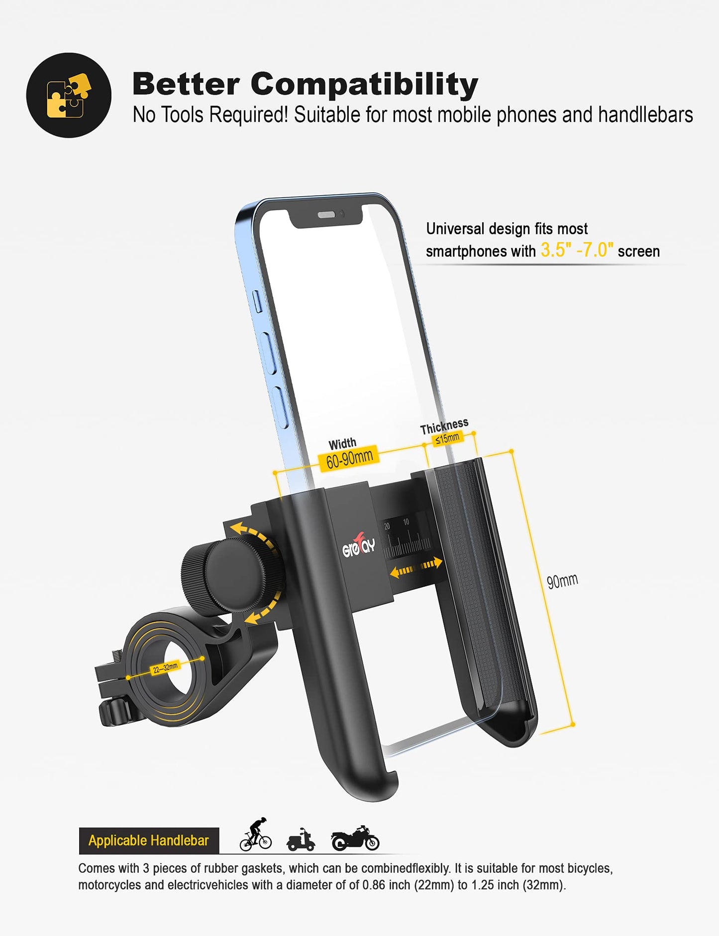 Universal Handyhalterung für Fahrrad & Motorrad, Schnellverschluss, 360° Drehbar, Passend für 3,5–7 Zoll Smartphones, Ideal für Rennrad, MTB & Scooter
